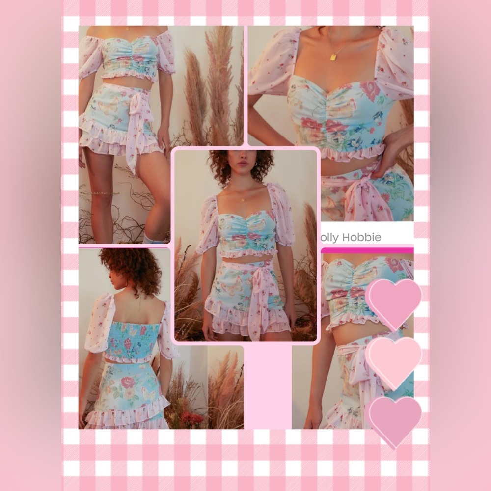 Dolls Kill x Hollie Hobby Pat A Cake Ruffle Chiffon Crop Top & skirt set NWT 🩷